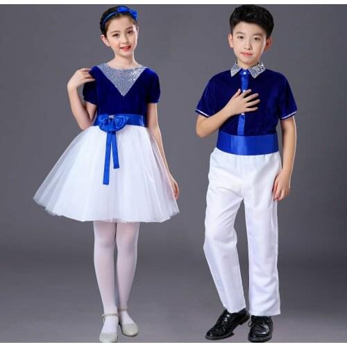 Boys and Girls Poetry Recital Performance Costume Host Dress Chorus Costume Primary and Secondary School Students' Chorus Dress