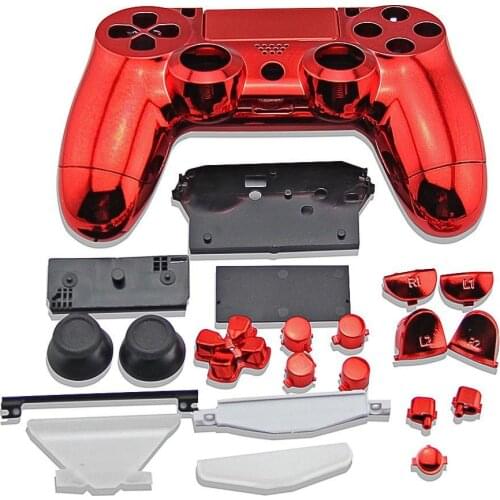 PS4 PS 4 Controller Gamepad Full Set Housing case Chrome Red Housing Shell Cover Protector Replacement Buttons For Playstation 4