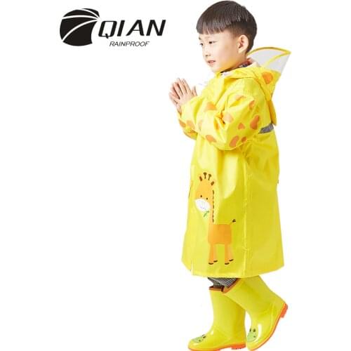 QIAN 3-10 Years Old Kids Raincoat Waterproof Boys Girls Hooded Rain Coat Cartoon Sleeves School Tour Colorful Rain Poncho Suit