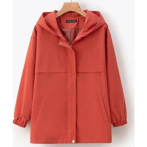 Plus Size Womens Jacket Spring Autumn Windbreaker Female Korean Fashion Middle-aged Mother Tops Ladies Loose Hooded Outwear