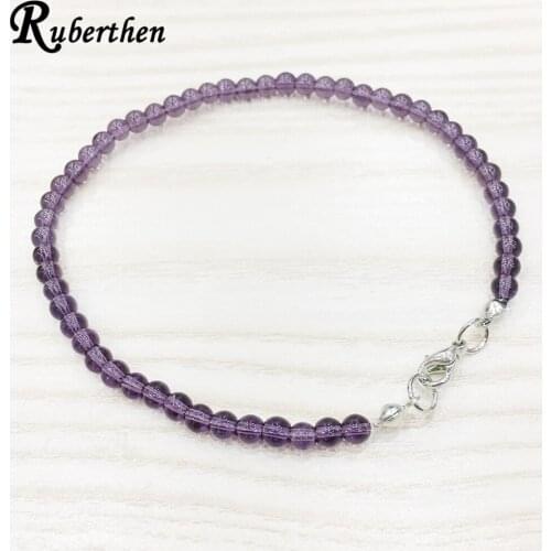 Ruberthen Amethys t Anklet 4 mm Purple Crystal Bracelet Mini Gem Stone Energy Jewelry