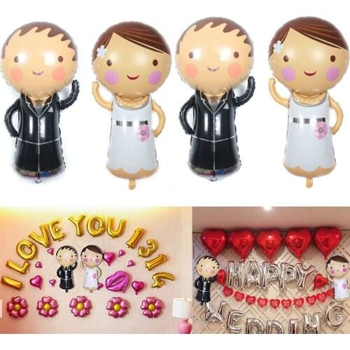 Brand New Cute Cartoon Bride and Groom Bridal Dress Aluminum Balloons Wedding Engagement Party Decoration Pendants Lovely