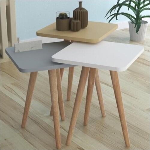 Intergo Colorful Triple Nesting Table Nesting Table 3-Piece Wooden Leg Set of 3 side table Coffee table Nesting tables