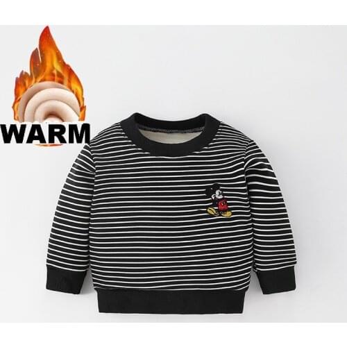 Baby Boys Winter Sweatshirts Girls Long Sleeve Warm Tops Kids Toddler Plus Velvet Pullover Striped Hoodies Childrens Clothing