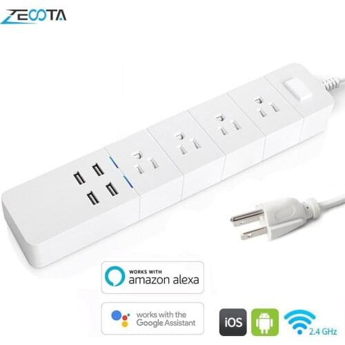 WiFi Power Strip Smart Outlets Surge Protector 4 US AC Plug Socket with USB Homekit for Alexa Google Home 1.8m Extension Cord