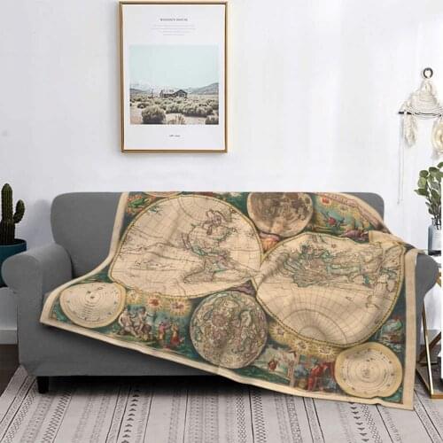 Vintage Map Of The World 1672 World Map Blankets Fleece All Seasn Breathable Lightweight Throw Blanket for Bed Outdoor Bedspread