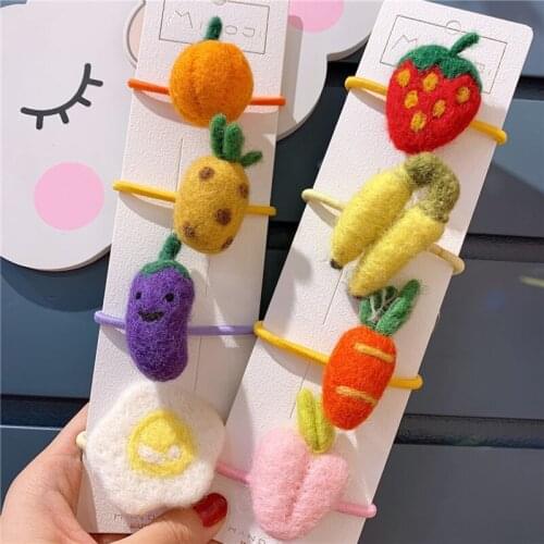 High Quality Hand Made Cotton Fruit Vegetable Hair Bands For Children Hair Accessories Cartoon Felt Headbands Girls Rubber Bands