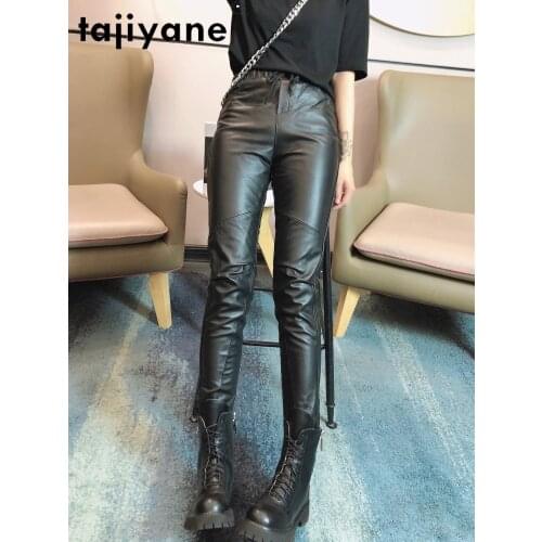 Tajiyane Pants Women 2020 Real Sheepskin Pencil Pants Woman Genuine Leather High Waist Trousers Womens Cloth Frau Hosen TN1308