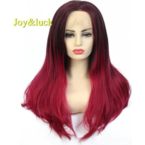 Joy&luck Long Lace Front Wig Straight Synthetic Wigs Black to Red Wig for Women 26 inch