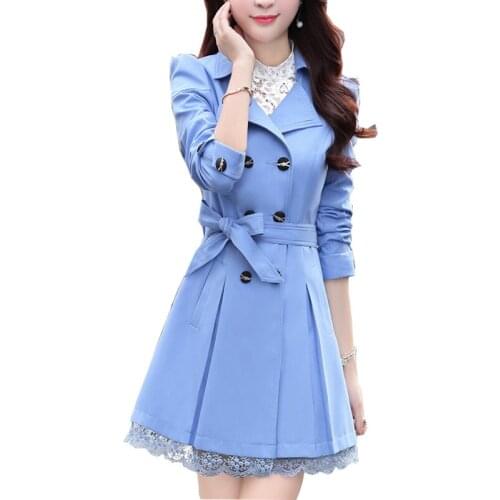 Add new Women lace Double Button Trench Long Classic Windbreaker Trench Coat Spring Autumn Outwear Office Lady Fashion Coat