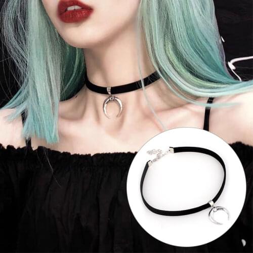Women Black Punk Choker Collar Necklace Gothic Velvet Choker Necklace Moon Pendientes Party Club Sexy Gothic Femme Jewelry
