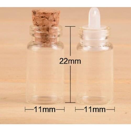 1ML Glass Bottle Necklace Rope 11mm Diameter Pendant Essential Oil Bottle Creative Gift Handicraft Cork Stopper Transparent Vial