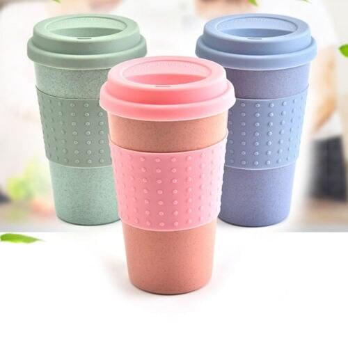 1Pcs Eco-friendly Coffee Tea Cup Wheat Straw Travel Water Drink Mug with Silicone Lid Drinking Mugs