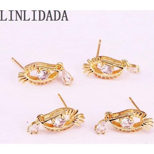 10Pairs Gold Filled Fashion Clear CZ Zirconia Micro Pave Eye Shape Stud For Women Lady