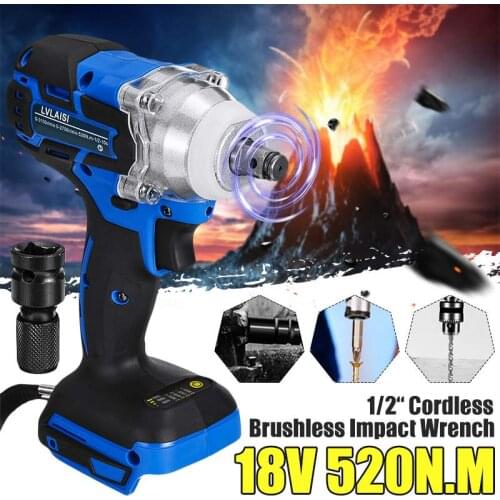18V 520N.m. Torque Brushless Cordless Electric Impact Wrench 1/2 inch Power Tools For Home Li-Ion Battery For Makita Battery