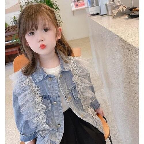 2021 Spring Autumn New Kids Girls Fashion Jackets Girls Long Sleeve Pocket Denim Coat Children Casual Outwear