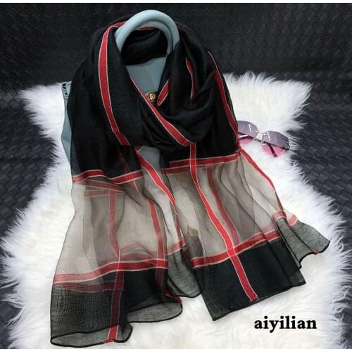 2021 women silk wool scarf fashion plaid beach stoles female foulard shawls neck wrap pure hijabs scarves High Quality Bandana