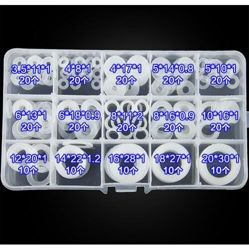 250 pcs Flexible nylon plastic plain washer insulated rubber pipe watertight seal Point Assortment Kit with Box For Home Tools