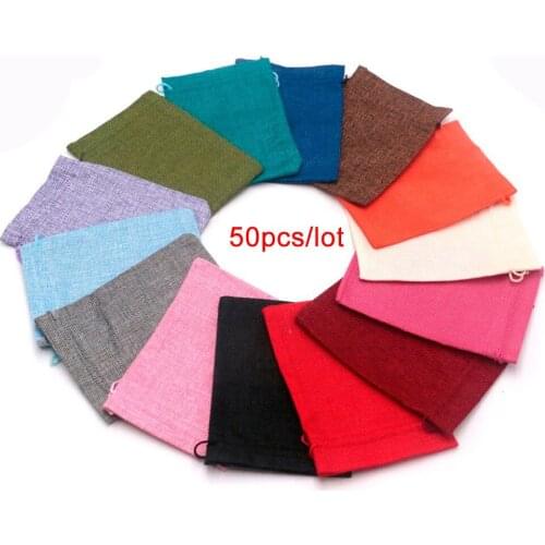 50pcs 13*18 Linen Bag Drawstring Wedding&Christmas Packing Pouchs&Gift Bags Small Jewelry Sachet&Mini Jute Bags