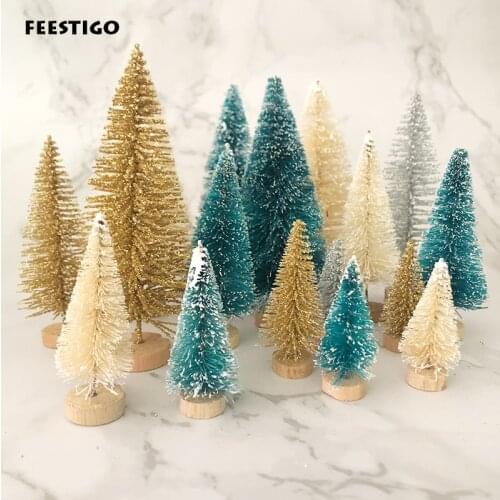 8pcs DIY Mini Christmas Tree Table Decoration Sisal Bottle Brush Christmas Tree Small Fake Pine Tree Decoration for New Year