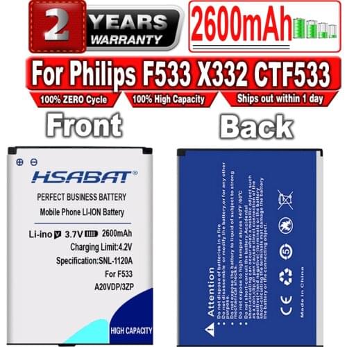 HSABAT A20VDP/3ZP 1600mAh Battery for Philips F533 X332 CTF533 CTX332 Batteries