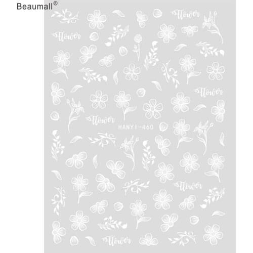 White Black Flowers Nails Art Manicure Back Glue Decal Decorations Design Nail Sticker For Nails Tips Beauty
