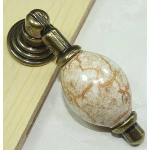 Free shipping Antique copper kitchen handles Bronze drawer knob Vintage shaky cupboard pulls Marble vein ceramic furniture knobs