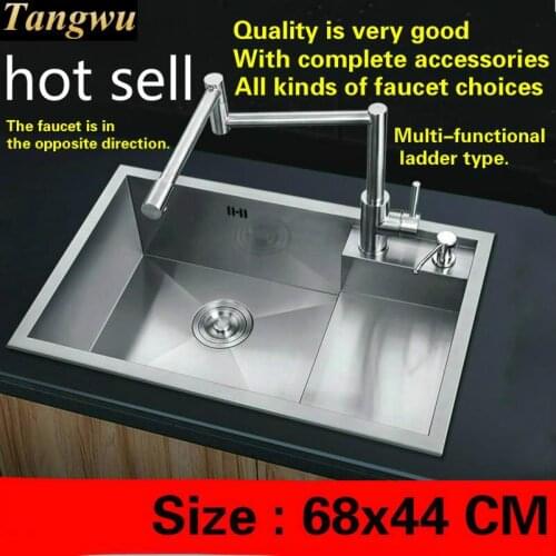 Free shipping Luxury fashion kitchen manual sink single trough 1.2mm food grade 304 stainless steel standard hot sell 680x440 MM