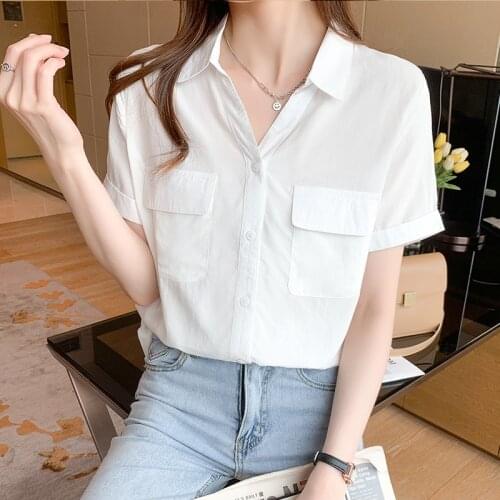 BETHQUENOY White Cotton Women Shirts Blouses With Pockets Oversized Blusas Camisas Mujer Chemisier Femme Plus Size Ladies Tops