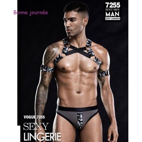 Men Bondage Night Club Performance Wear Man Sexy Chest Strap Costume Thong Lingerie Bodysuit