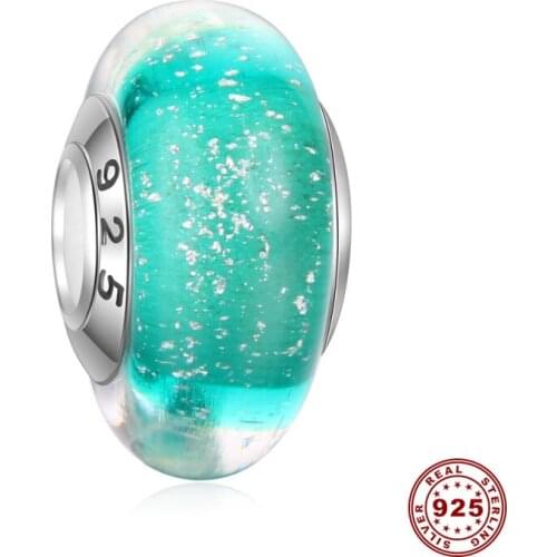5pcs/lot 925 Sterling Silver Core Big Hole Light Green European Murano Glass Beads Fit Original Charm Bracelets Necklaces DSG03