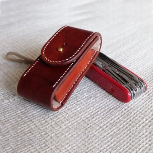 Handmade Leather Belt Pouch Vegetable Tanned Leather Protective Case for 91mm Champ Victorinox Swiss Army Knife