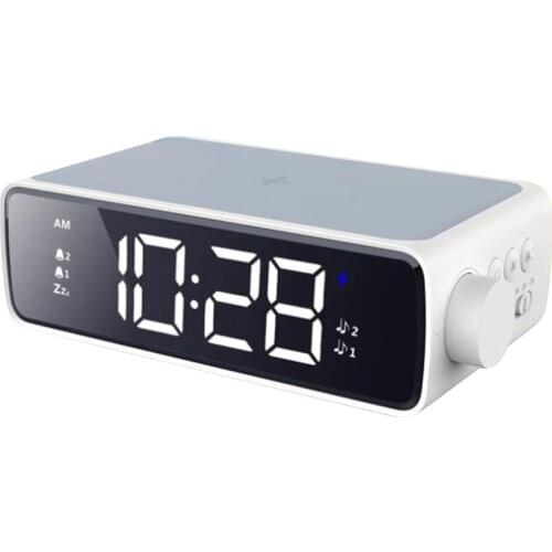 Digital Alarm Clock with Qi Wireless Charger - Clear LED Display with Stepless Dimming for Bedroom Office Travel
