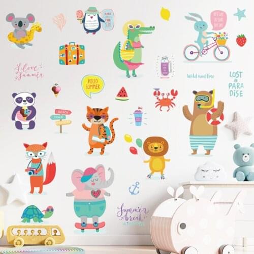 Childrens room decorative wall stickers Free combination wall stickers for small animals Cartoon elephant lion Wall Sticker