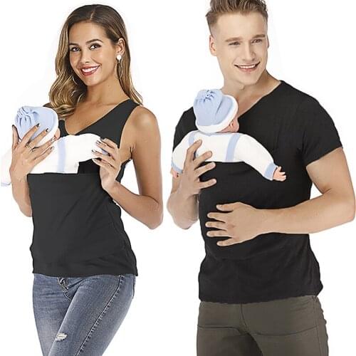 Plus Size M-XXXL Baby Safety Kangaroo Pocket T Shirt Carrier Clothes Summer Short sleeve Mother Father Top for Feeding Big Nylon