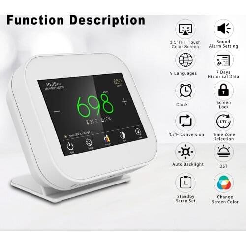 CO2 Gas Detector with Temperature Humidity Clock co2 meter air quality monitor detector de gas analyzer indoor CO2 Sensor
