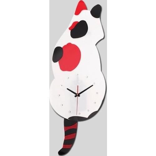 Hot sale 3D acrylic mirror wall clocks quartz Needle watch modern digital clock home decor stickers Single Face Cartoon cat