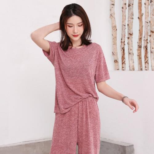 3pcs Set Shorts Long Pants Tshirt Tops for Women Summer Wide Leg Trousers Short Thin Casual Polyester Spandex Pink Grey Clothes