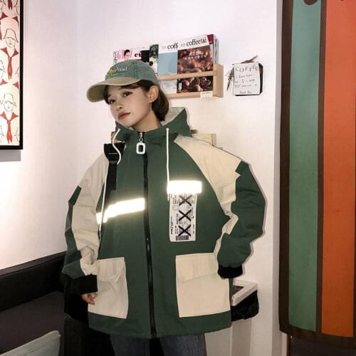 JuneLove Harajuku Oversized Patchwork Jacket Vintage Women 2020 Spring New Outwear Coat Hip Hop Streetwear Loose Hooded Jackets