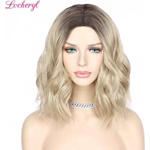 Lvcheryl Short Machine Made Simulated Scalp Wig Synthetic Ombre Gray Wave Wig Hair High Temperature Party Cosplay Daily 14Inches