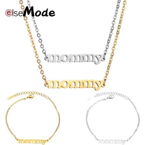 ELSEMODE Trendy Gold Color Mommy Pendant Necklace Stainless Steel Letter Mom Bracelet For Mothers Day Birthday Jewelry Gift
