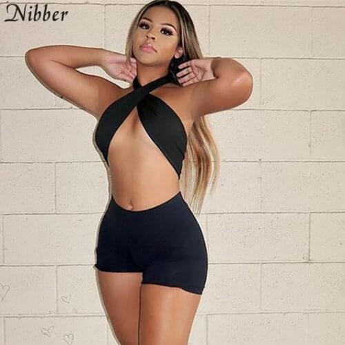 NIBBER Fashion Sexy Street Beach Clubwear Crop Top and Shorts Two Piece Set Women Summer New Simple Slim Solid Home Suit Hot