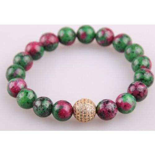 MOODPC Hot Sale Jewelry Micro Zircon Pave Ball Green Color Stone Strand Bracelet