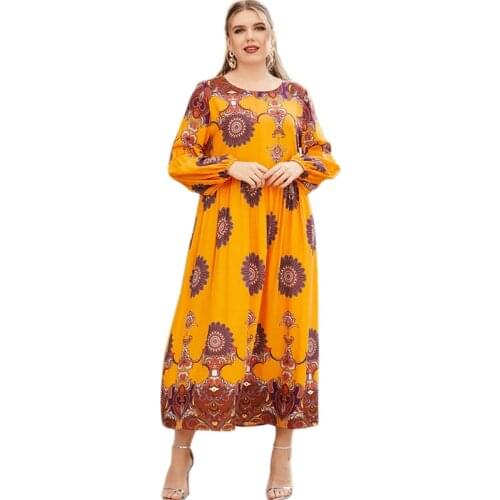 Muslim Casual Loose Kaftan Long Dress Women Printed Maxi Robe Gown Middle East Dubai Islamic Abaya Arabic Ramadan Maxi Robe Gown