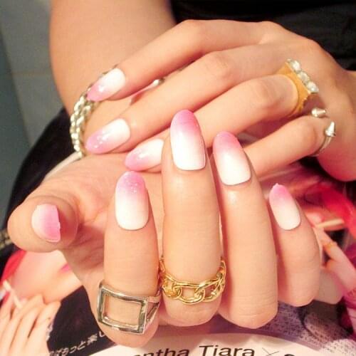 New 24pcs/set fashion style elegant Acrylic full cover False nails Gradient white pink color resin Fake Nails art Tips with GLUE