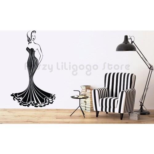 Wall Sticker Vinyl Hot Sexy Girl Decal Wall Sticker Home Decoration Gorgeous Lady Dress Wallpaper Luxury Figure Wall MuralQ558