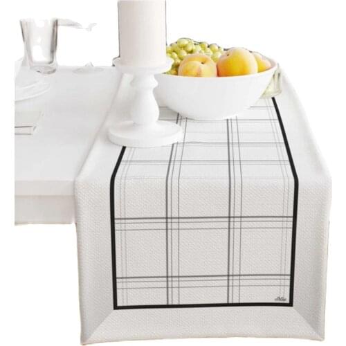 The Mia New Season Gift Decorative Stylish Design Presentation Service For Black White Geometric Square Runner Tablecloth 140X45 Cm