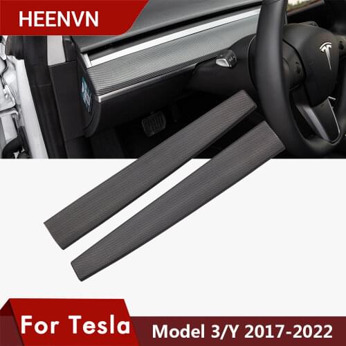 Heenvn For Tesla Model 3 2021 Carbon Fibre ABS New Car Center Console Trim Model Y Accessories Model Three Tesla Dashboard