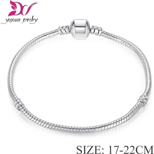 Authentic 925 Sterling Silver original Bracelets Snake Chain charm bracelet Compatible with Charm Beads diy Jewelry 17-22mm