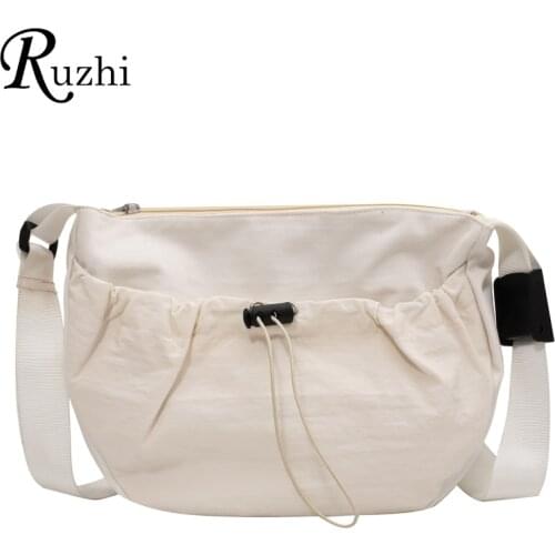 Simple Nylon Shoulder Bag Crossbody Saddle Casual Side Bag For Girls Drawstring Light Design 2021 New Womens Bags Solid Travel